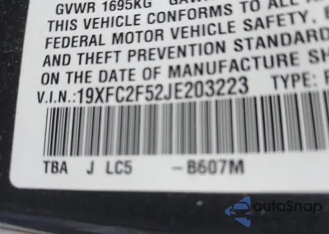 2018 Honda Civic Lx из США, поврежденный, VIN 19XFC2F52JE203223